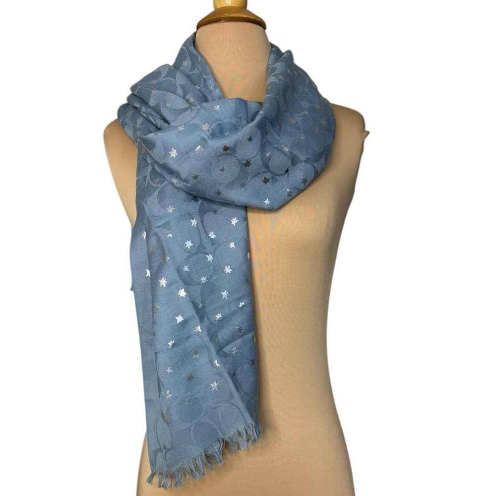 Metallic Star Celestial Signature Logo Scarf in Blue and Silver - Picture 4 of 9